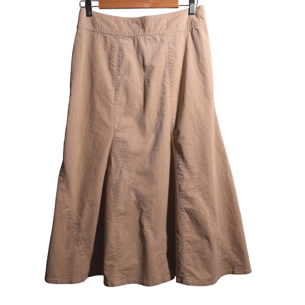 VTG Tan Corduroy Flared‎ Midi Skirt Light Academia Preppy 90s Y2K Cotton 6 Beige
